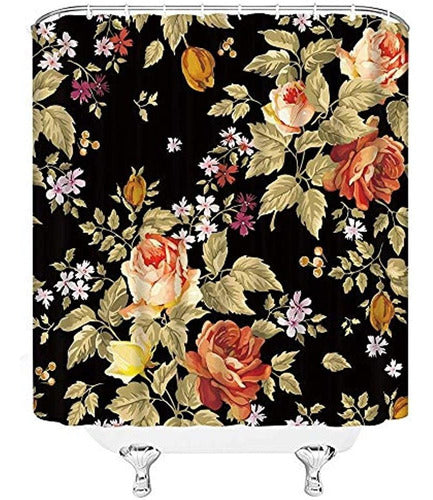 KASVER Floral Black Shower Curtain Watercolor Pink Peony Flower 2