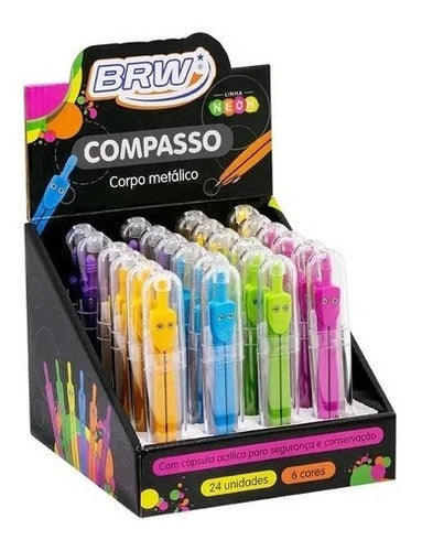 Compas Escolar Metálico Neon C/estuche Acrílico Brw X Unidad 0