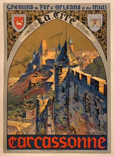 Castillo Carcassonne Francia - Afiche 1919 - Lámina 45x30 Cm 0