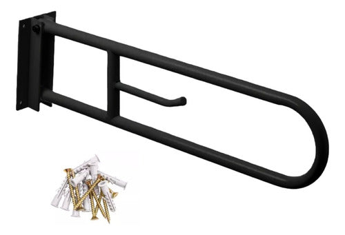 Folding Safety Grab Bar for Disabled with Black Toilet Paper Holder 70 cm 0