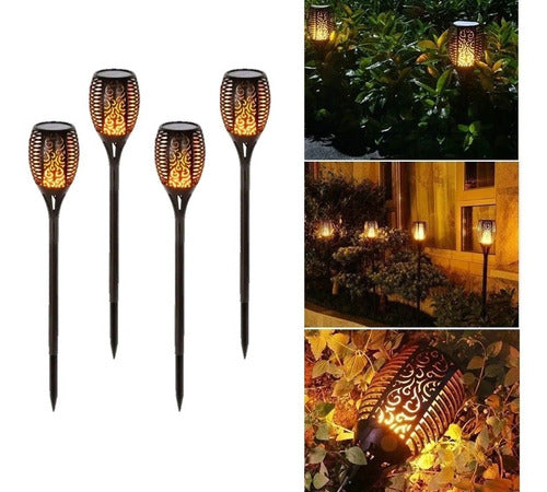 Etheos Pack X4 Solar LED Torch Light Flame Effect Garden Stake 0