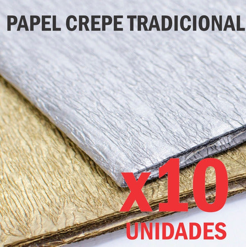 10 Crepe Paper 0.5x2 Meters Metallic Colors Gold Silver 0