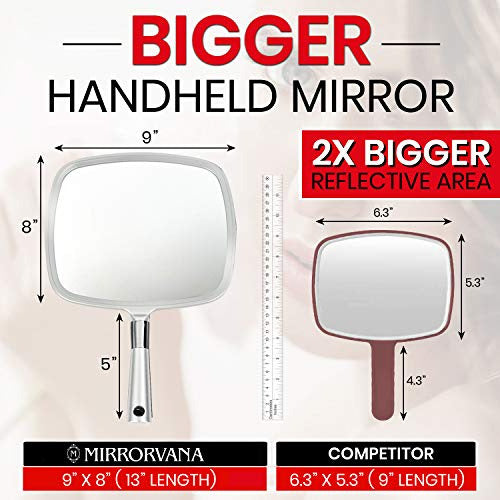 Mirrorvana Grande Y Cómodo Espejo De Mano Plata Brillante 1