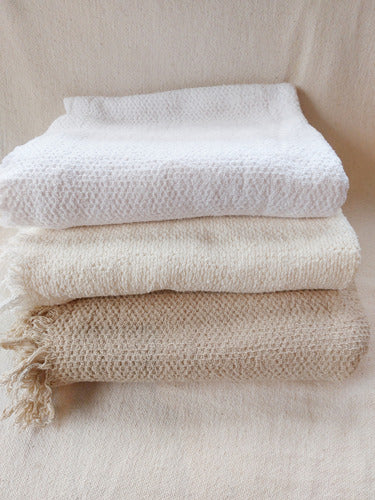 Rustic White Cotton Throw Blanket with Fringes 3