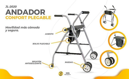 D.E.M.A. Foldable Walker with Wheels, Seat, and Bag for Seniors 3