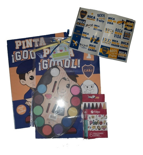 Kit Libro Pintar Stickers Boca Juniors Crayones Y Acuarelas 0