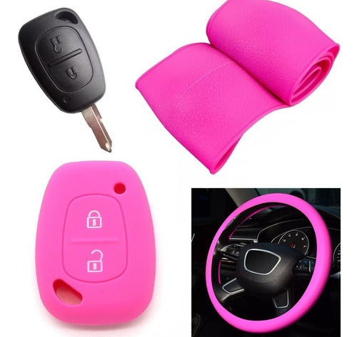 Cubre Volante + Funda Llave Silicona - Renault Clio - Rosa 0