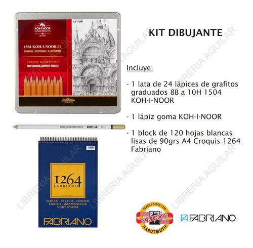 Koh-i-noor Set: 24 Graphite Pencils, Eraser & Fabriano Sketchpad 1