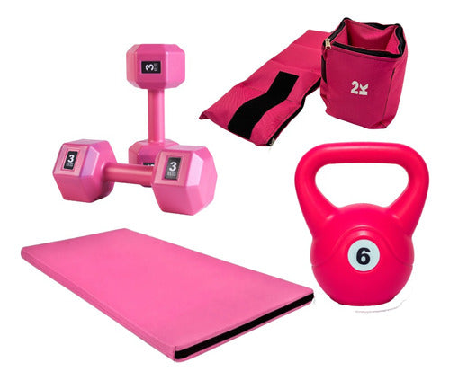 Kit Rosa 6kg Kettlebell + 2kg Ankle Weights + Mat + Hex Dumbbells 0