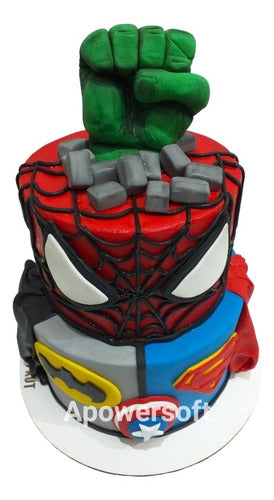 Pasteleria Prut Torta Super Heroes: Hulk, Hombre Araña, Batman, Superman Cap.a 7