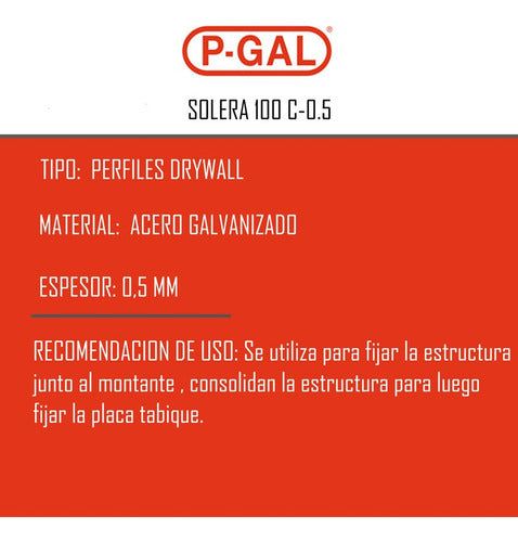 P-GAL Solera Profile 100 mm Durlock Plate X 2.60 P-Gal 7