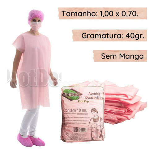 8 Pct Avental Descartável S/manga Rosa - Tnt - 10un/ 40gm2 1