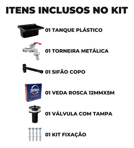 Tanque Plástico 40l + Torneira + Sifão Copo + Veda Rosca 1