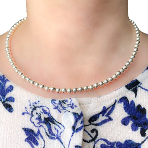 MG Joyas 925 Silver 5mm Bead Choker Necklace 0