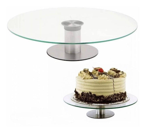 Elegant 30cm Glass Rotating Cake Stand with Stainless Steel Base 0