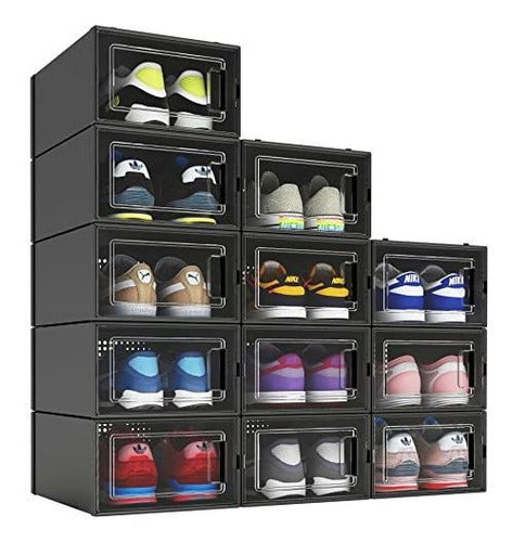 Meldevo Stackable Black Shoe Storage Organizer - Pack of 12 0