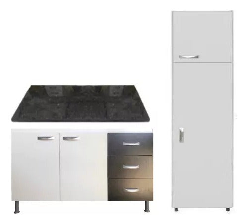 Kapan Under Sink Cabinet in White and Black with Green Granite Top and Pantry 0