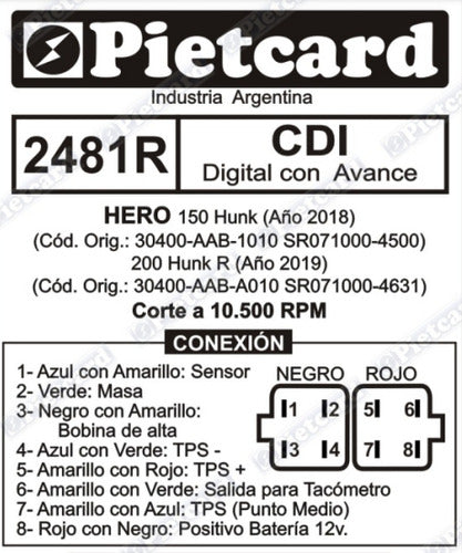 Cdi Hero Hunk 200 R (año 2019) /150 (año 2018) Corte 10.500 3