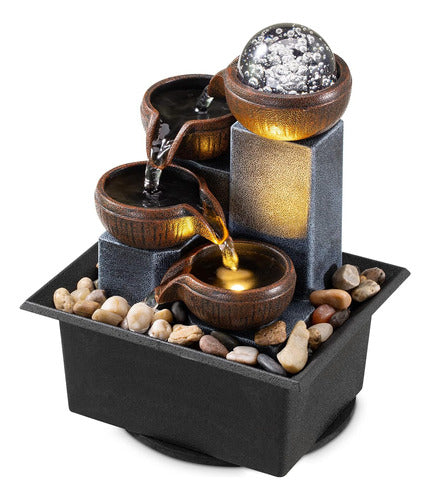 Amootek Fountain Cascada 4 Niveles Interior Hogar Relax Rocas Led Bola 0