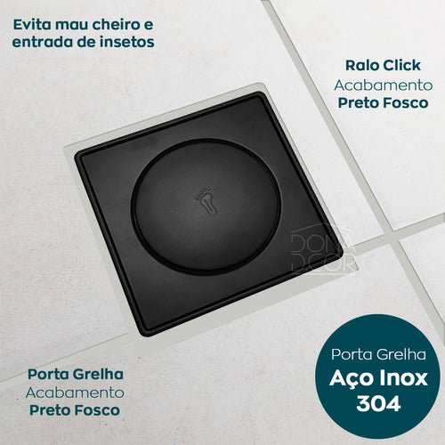 Kit Banheiro Preto Porta Ralo Click 15x15 E Ralo De Pia 30mm 1