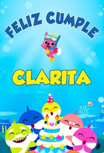 Poster Bienvenidos Cumpleaños Baby Shark Personalizado 33x48 0