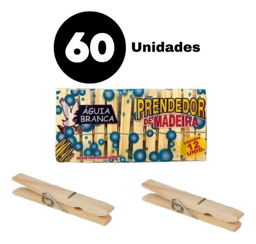 Prendedor De Roupas De Madeira Kit 60 Pregador 1