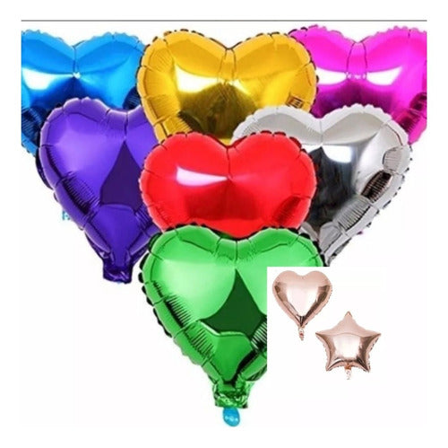 Pack 10 Globos Metalizados Forma De Corazón O Estrella. 0