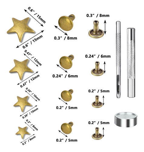 Tachas Remache Estrella 15mm 240sets 4 Medidas -  Bronce 5