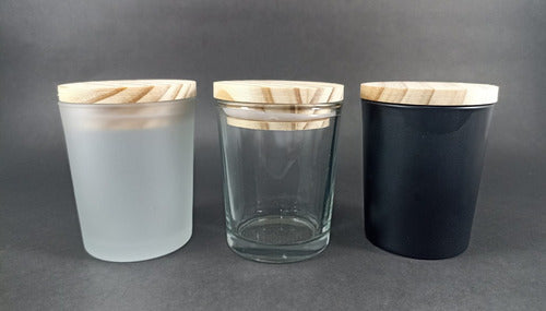 Vaso Para Vela 200ml Transparente Con Tapa De Madera (x 2) 2