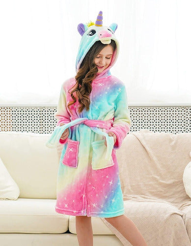 Children's Unicorn Plush Flannel Pajama Bathrobe ® Rainbow Star Unicorns 21