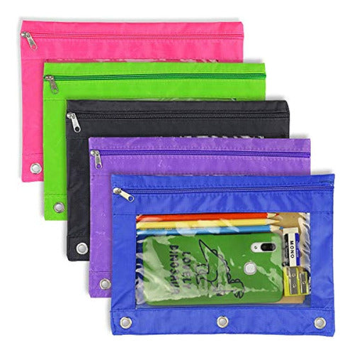 Youshares Pencil Case with 3 Rings - Colorful Storage Case 0