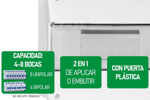 Vr Plast Caja Tablero Térmica 8 Bocas Módulos Embutir Aplicar 2 En 1 1