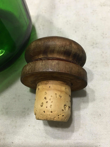 Antiguo Botellón Verde Con Tapón Madera Y Corcho 3