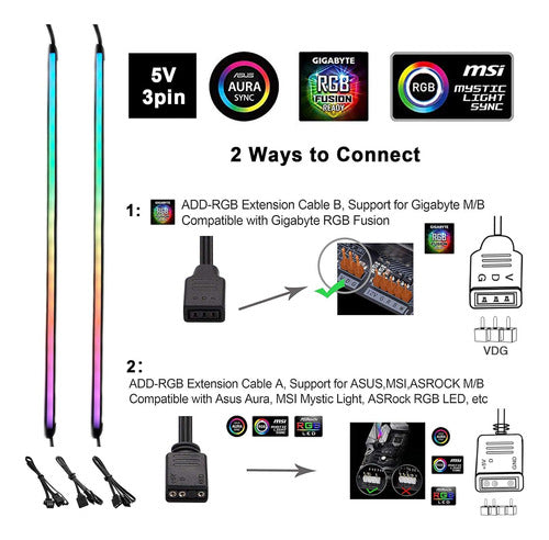 Tira Led Rgb Direccionable Pc 2x40cm P/motherboard Magnética 4