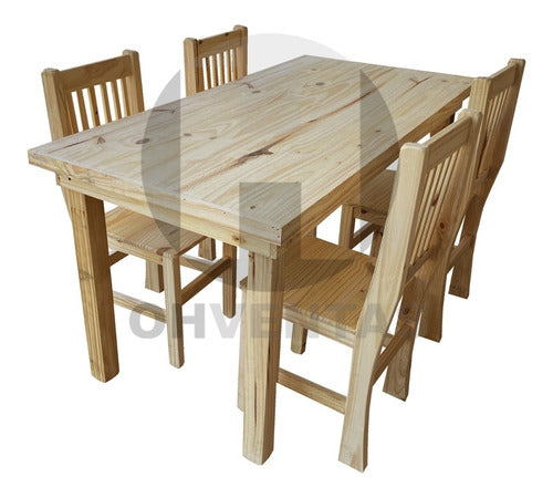 OH16 Combo Pine Table 120x80 + 4 Hindu Pine Wood Chairs Offer 1