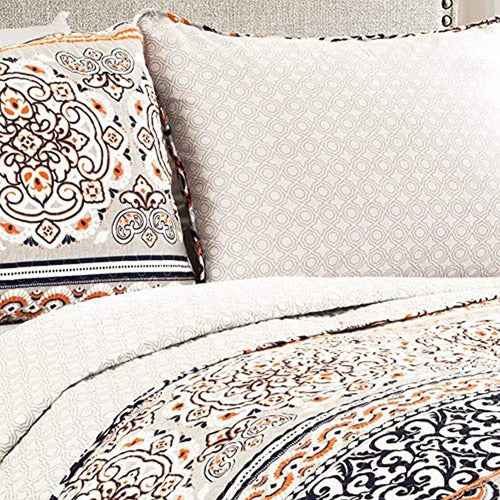 Lush Decor Navy and Coral Reversible 3-Piece Quilt Set 1