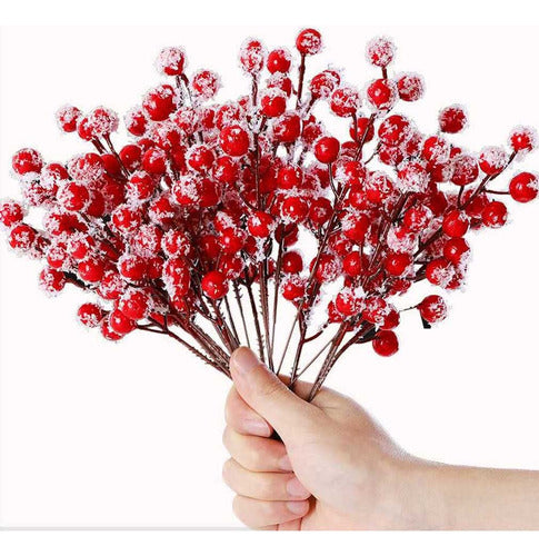 KSPOWWIN 24 Artificial Holly Berry Stems with Glitter 1