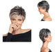 Mipper Short Pixie Cut Wig with Bangs Black to Silver Grey Roots 3