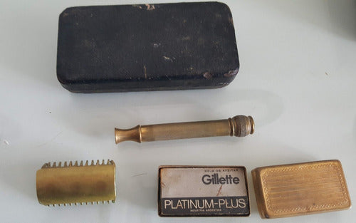 Maquina Gillette Safety Razor Estuche Lujo En Metal C Cuero 1