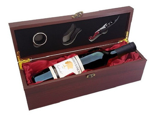 Set De Vino Caja Madera Porta Botella 3 Accesorios Regalo 2