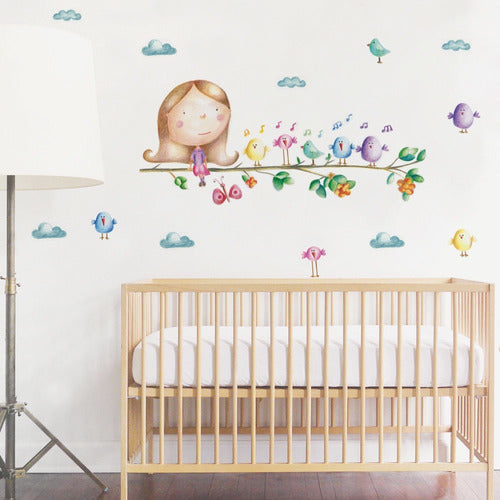 Vinilos Ramas Pajarito Decorativo Pared  Linda Wall Infantil 0