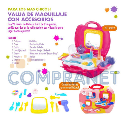 Compranet Magic Girl Makeup and Accessories Case with 20 Pieces 1