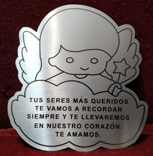 Grabados Artisticos Placa Recordatoria Cementerio 12x10 Acero Inox Angelito Nube 0