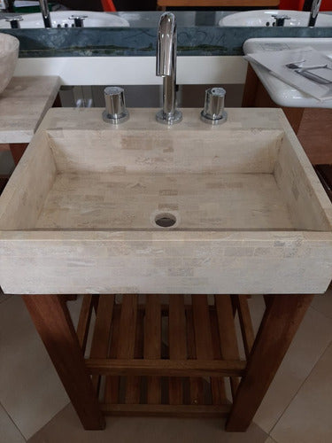 Handcrafted Travertine Marble Sink Countertop 50x50 Wide Front 2