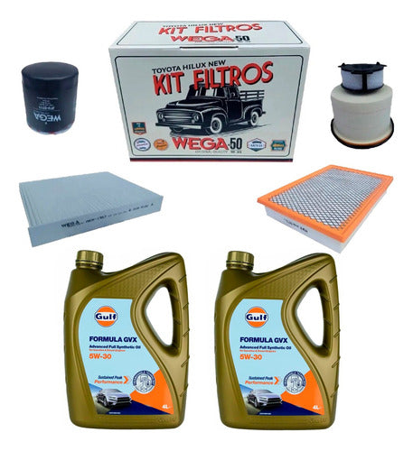 Wega Gulf Kit 4 Filtros Toyota Hilux + Aceite Gulf 5w30 Motor 2.4 2.8 0