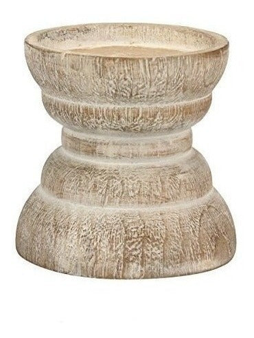 Sostenedor De Vela De Pilar De Madera Blanco Antiguo Stonebr 1