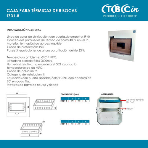 TBCin Caja Para Termicas 8 Módulos Con Riel Din 1