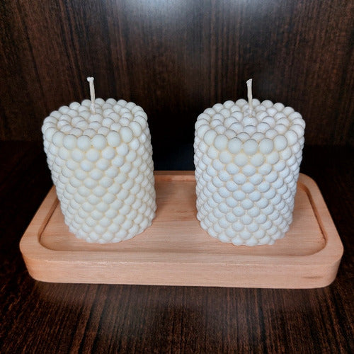 AYNTAHOME Kit De 2 Velas Aromáticas Burbujas + Apoya Vela Madera 2