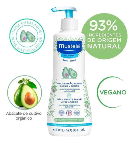 Kit C/ 2 Gel Lavante Mustela Bébé Suave Corpo E Cabelo 500ml 3