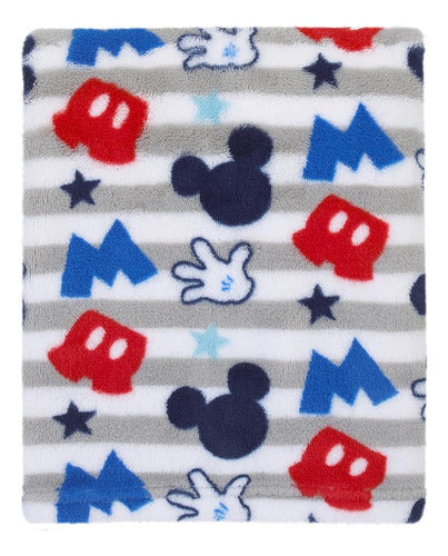 Disney Mickey Mouse Plush Grey, Red, Blue Baby Blanket 0